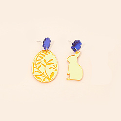 Желтый Пасхальные акриловые серьги-подвески, кролик и яйцо, слева и справа, желтые, 47x26 мм