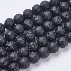 Черный Бусы из натуральной лавы, окрашенные, круглые, чёрные, 10~10.5 мм, отверстие : 1 мм, около 38 шт / нитка, 14.5 дюйм (37 см)