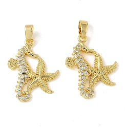 Настоящее золото 18K Латунные микро проложить кубического циркония подвески, Подвески в виде морских звезд и морских коньков, долговечный, реальный 18 k позолоченный, 21x16.5x2.5 мм, отверстие : 4.5x2 мм