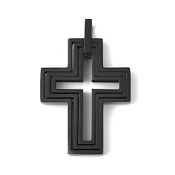 Черный 304 подвески из нержавеющей стали, крест очарование, чёрные, 37x24x3.5 мм, отверстие : 2x4.5 мм