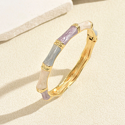 Lilac Vintage Zinc Alloy Enamel Bamboo Hinged Cuff Bangles for Women, Golden, Lilac, Inner Diameter: 2.36 inch(6cm)~2.76 inch(7cm)
