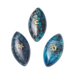 Стально-синий 3шт. 3 стили окрашенные натуральные бразильские агаты кабошоны, конский глаз с латунными солнечными звездами, лунными ломтиками, золотые, стальной синий, 39~39.5x19~20x6.5~7 мм, 1 шт / стиль