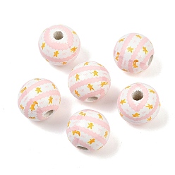 Лавандовый румянец Рождественские печатные европейские бусины из дерева схима, круглые, лавандовый румянец, 16 мм, отверстие : 4 мм