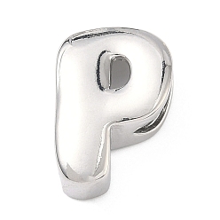 Letter P Латунные бусины с инициалами, платина, долговечный, стойки покрытие, без свинца и без кадмия, Письмо P, 21.5x14.5x7 мм, отверстие : 8.5x4 мм