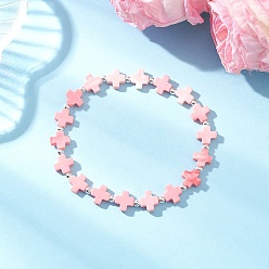 Платина Синтетические коралловые окрашенные браслеты из бисера для мужчин и женщин, крестик, с латунным, платина, внутренний диаметр: 1-7/8 дюйм (4.8 см)