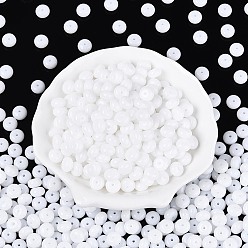 Белый Стеклянный бисер непрозрачных цветов, рондель, круглое отверстие, белые, 8~8.5x4.5~5 мм, отверстие : 1.2~1.8 мм, Около 957 шт / фунт