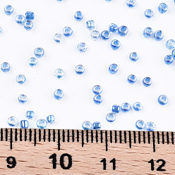 Royal Blue 6/0 Glass Seed Beads, Inside Colours, Round Hole, Round, Transparent Colours Rainbow, Royal Blue, 6/0, 4~5x2.5~4.5mm, Hole: 1.2mm, about 4500pcs/bag
