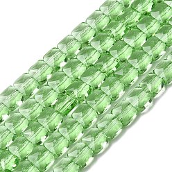 Светло-зеленый Прозрачные стеклянные бусины, квадратный, граненые, светло-зеленый, 5.5~6x6x4~4.5 мм, отверстие : 1 мм, около 100 шт / нитка, 22.44~22.56 (57~57.3 см)