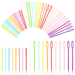 Mixed Color 100Pcs 2 Styles Plastic Yarn Knitting Needles, Big Eye Blunt Needles, Children Craft Needle, Mixed Color, 71~90mm, 50pcs/style