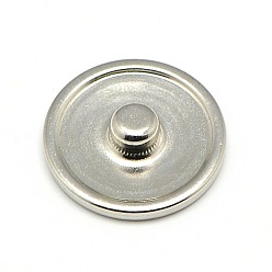 Platinum Brass Snap Button Cabochon Settings, Stud Findings, Flat Round, Platinum, Tray: 18mm, 20x5mm, Knob: 5.5mm, about 100pcs/box