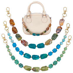 Mixed Color 3Pcs 3 Styles Acrylic Imitation Gemstone Nuggets Beaded Bag Handles with Metal Clasps, Golden, Mixed Color, 324~325mm, 1pc/style