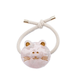 Rose Brumeux Élastiques à cheveux en acétate de cellulose, chat mignon, accessoires pour cheveux élastiques pour femmes et filles, rose brumeuse, 38x36mm