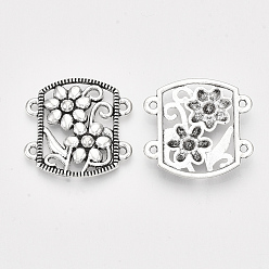 Argent Antique Liens de multi-brin d'alliage de style tibétain, sans cadmium et sans plomb, rectangle avec fleur, argent antique, 28x29x4.5mm, trou: 1.6 mm, environ 264 pcs / 1000 g