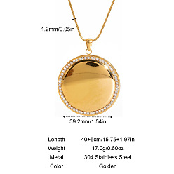 Плоский Круглый 304 Женские геометрические подвески-ожерелья из нержавеющей стали с кристаллами и стразами, реальный 18 k позолоченный, плоско-круглые, 15.75 дюйм (40 см)