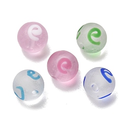 Mixed Color Frosted Handmade Lampwork Beads, Round with Spiral Pattern, Mixed Color, 12mm, Hole: 1.6mm
