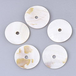 Seashell Color Freshwater Shell Beads, Large Hole Beads, Flat Round, Beige, 40~41x3~5mm, Hole: 5mm