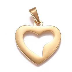 Golden 304 Stainless Steel Pendants, Heart, Golden, 30.5x29.5x1.5mm, Hole: 10x4.5mm
