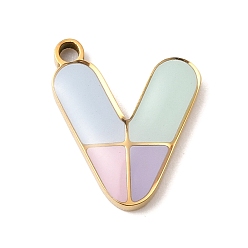 Letter V 304 подвески из нержавеющей стали, с эмалью, ионное покрытие (ip), реальный 18 k позолоченный, Буква V, 15x12.5x2 мм, отверстие : 1.5 мм