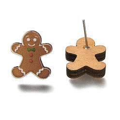 Другие Рождественские деревянные серьги-гвоздики с принтом для женщин, с 316 штифта из нержавеющей стали, платина, 14.5x12.5 мм, штифты : 0.6 мм