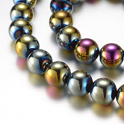 (966) Внутренний цвет Кристалл / Лиловато-лиловый на подкладке Гальванизировать магнитные нити шарик синтетический гематит, класс А, круглые, с покрытием разноцветным, 8 мм, отверстие : 1 мм, около 55 шт / нитка, 15.7 дюйм (40 см)