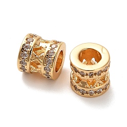 Настоящее золото 18K Латунные микропаве из прозрачного кубического циркония, без кадмия, без никеля и без свинца, колонка, реальный 18 k позолоченный, 7.5x7 мм, отверстие : 4 мм