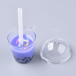 Mauve Openable Acrylic Bottle Big Pendants, with Resin, Polymer Clay Inside and Plastic Straw, Bubble Tea/Boba Milk Tea, Mauve, 64~74x43x37.5mm, Hole: 2.5mm