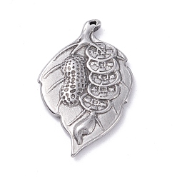 Stainless Steel Color Non-Tarnish 304 Stainless Steel Pendants, Leaf with Peanut , Stainless Steel Color, 25x15.5x2mm, Hole: 0.8mm