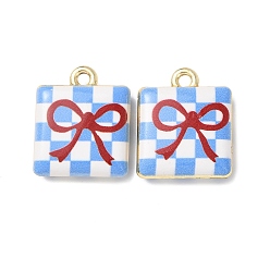 Золотой Двусторонние печатные подвески из сплава, прямоугольные подвески с узором в виде бантика, стойки покрытие, золотые, 18x15x4.5 мм, отверстие : 2 мм