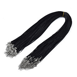 Black Imitation Leather Necklace Making, with Iron Lobster Clasps and Iron Extended Chains, Platinum, Black, 25 inch(63.5cm), 2mm