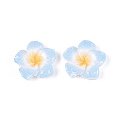Светло-Голубой Кабошоны из непрозрачной смолы в виде цветка плюмерии, Небесно-голубой, 20~21x20~21x4.5~5 мм