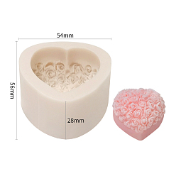 Antique White Heart with Rose DIY Silicone Molds, Fondant Molds, for Ice, Chocolate, Candy, UV Resin & Epoxy Resin Craft Making, Valentine's Day Theme, Antique White, 56x54x28mm, Inner Diameter: 46x42x22mm