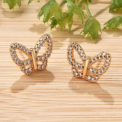 Золотой Серьги-гвоздики из латуни с бабочкой из прозрачного кубического циркония для женщин, без кадмия и без свинца, долговечный, стойки покрытие, золотые, 10.5x13.5 мм