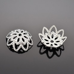 Platinum Filigree Flower Multi-Petal Brass Fancy Bead Caps, Platinum, 10x4mm, Hole: 1~10mm