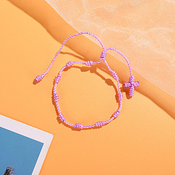 Фиолетовый Браслеты из переплетенных бусин из нейлонового шнура, Браслеты из четок для пары друзей, фиолетовые, 6-1/4~11-3/4 дюйм (16~30 см)