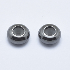 Gunmetal Brass Beads, with Silicone, Slider Beads, Rondelle, Cadmium Free & Nickel Free & Lead Free, Gunmetal, 7x3.5mm, Rubber Hole: 2mm