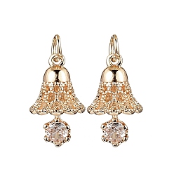 Колокол Латунные микро проложить кубического циркония подвески, с целью перехода в кольце, реальный 14 k позолоченный, колокол, 16x10.5 мм, отверстие : 3.5 мм