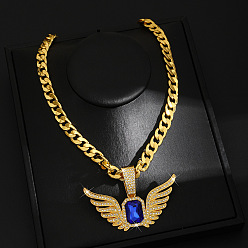 Wing Ожерелья с кубинской цепочкой в стиле хип-хоп из цинкового сплава с кристаллами и стразами, золотые, крыло, 23.62 дюйм (60 см), Кулон : 75x50 мм