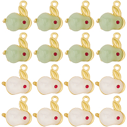 (52) Непрозрачная лаванда 20 шт 2 цвета сплава эмалевые подвески, со стеклом, кролик, имитация нефрита, золотой свет, разноцветные, 17x16x5.5 мм, отверстие : 1.8 мм, 10 шт / цвет