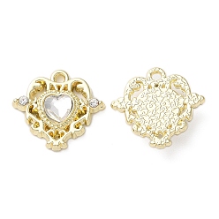 Clear Eco-Friendly Alloy Pendants, with Glass, Heart, Clear, 16x17x4mm, Hole: 1.5mm