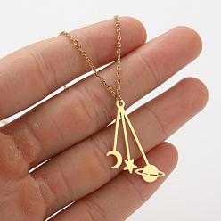 Golden 201 Stainless Steel Planet Star Moon Pendant Necklaces for Women, Golden, 17.72 inch(45cm)
