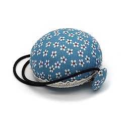 Steel Blue Flower Pattern Handmade Needle Pin Cushions, Pincushions for Needlework, Steel Blue, 60mm