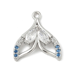 Платина Подвески-коннекторы с изображением морских животных из латуни с паве светло-голубого цвета и прозрачного кубического циркония, без кадмия, без никеля и без свинца, китовый хвост ссылки, платина, 17x16.5x4.5 мм, отверстие : 1.4 мм