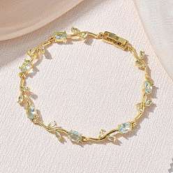 Cian Claro Pulseras de eslabones de flores de latón y cristal, chapado en rack, larga duración plateado, sin plomo y el cadmio, real 18 k chapado en oro, cian claro, 8.11 pulgada (20.6 cm)