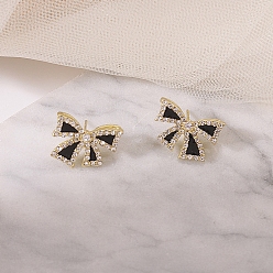 Bowknot Alloy Rhinestone Earrings for Women, Bowknot, 18x11mm