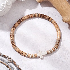 Фора Браслеты-цепочки из натурального кокоса и синтетической бирюзы для мужчин, оранжевые, внутренний диаметр: 2-3/8 дюйм (6 см)