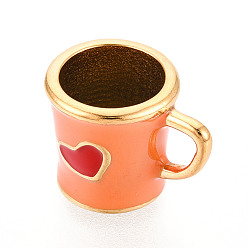 Легкий Лосось 304 нержавеющей стальной эмали подвески, чашка с подвеской в виде сердца, ионное покрытие (ip), реальный 14 k позолоченный, светлый померанцевый, 17.5x13.5x12.5 мм, внутренний диаметр: 10 мм, отверстие : 5x4 мм