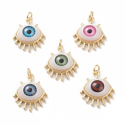 (52) Непрозрачная лаванда Латунные подвески, с акриловыми и прыжковыми кольцами, глаз, долговечный, разноцветные, 21.5x18x7 мм, отверстие : 3 мм, Перейти кольцо: 5x1 мм