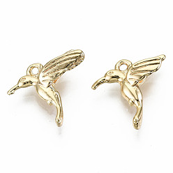Plaqué 18K Or Véritable Pendentifs en laiton, sans nickel, oiseau, réel 18 k plaqué or, 16x17x5mm, Trou: 1.2mm