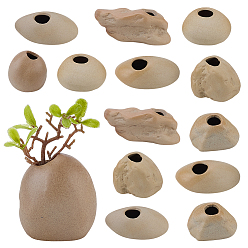 Tan 14Pcs 7 Styles Ceramic Vase Display Decoration, for Home Office Desk Decoration, Mixed Shapes, Tan, 47~97x35~53x29.5~51mm, 2pcs/style