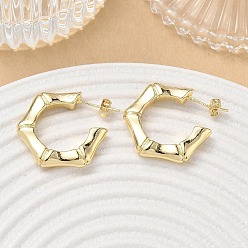 Golden Brass Stud Earrings, Bamboo Joint, Half Hoop Earrings, Golden, 23x23x4mm